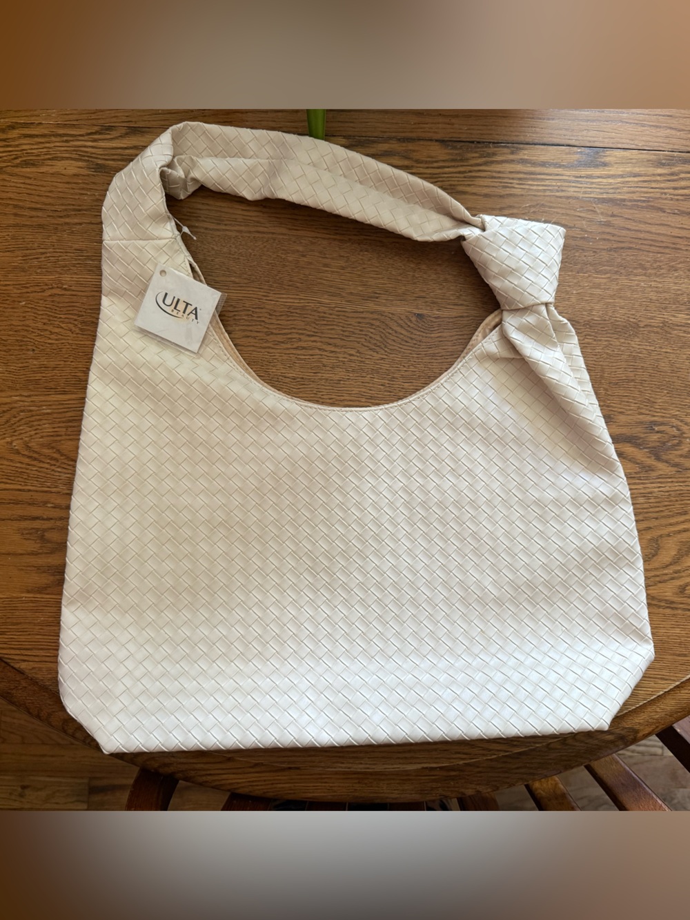 Ultra Ivory Woven Knot-Handle Shoulder Bag